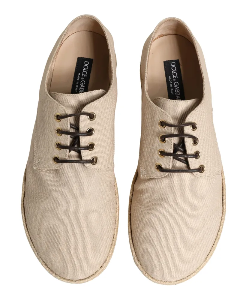 Dolce & Gabbana Men's Beige Espadrille Sole Lace Up Canvas Derby Shoes Beige