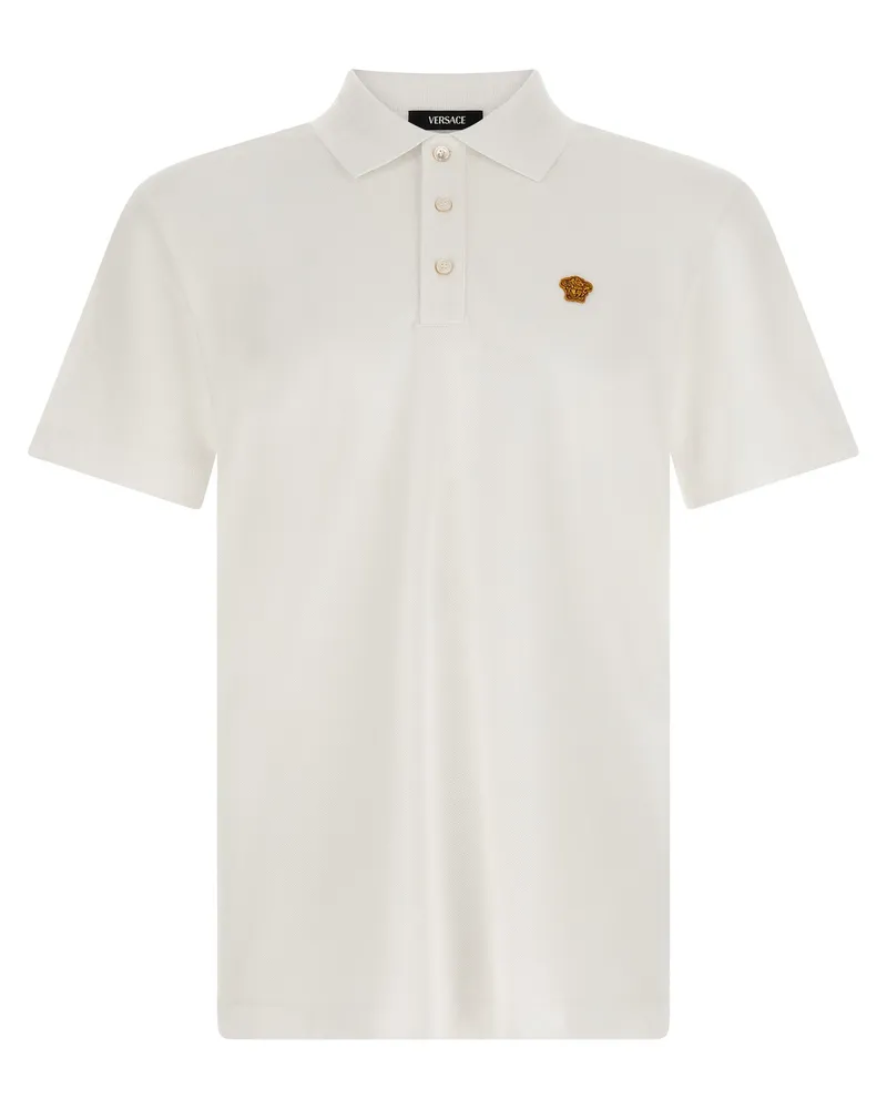 Versace Logo-Embroidered Cotton Piqué Polo — White White