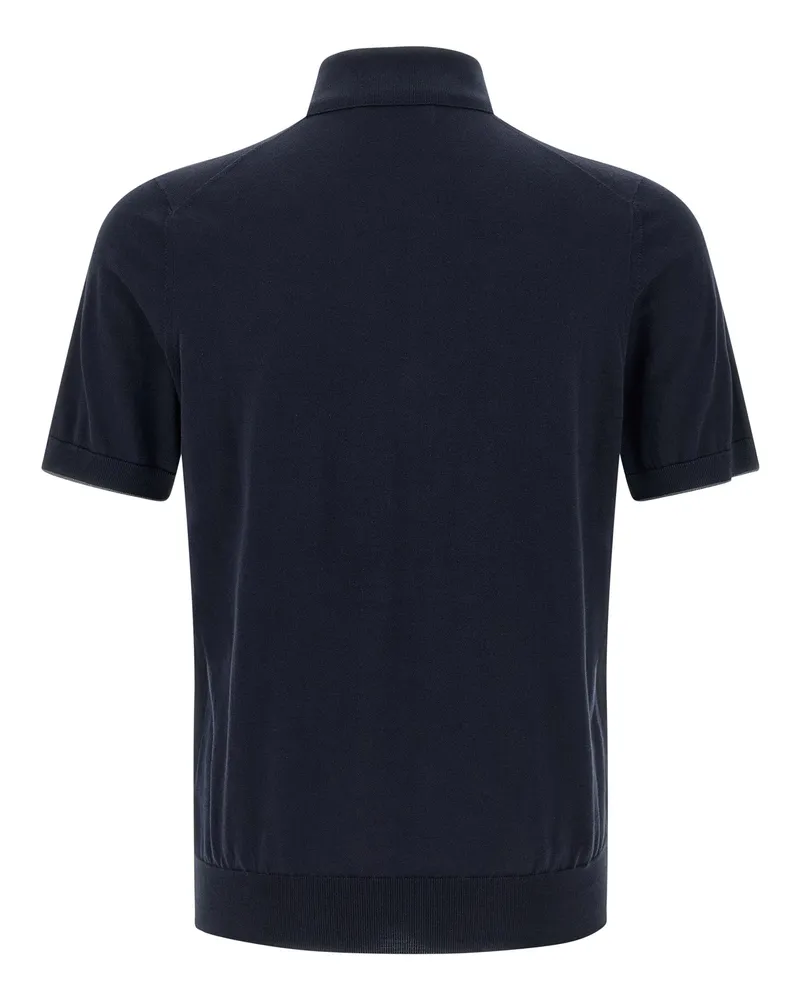 Brunello Cucinelli Men Blue Cotton Polo Shirt Navy