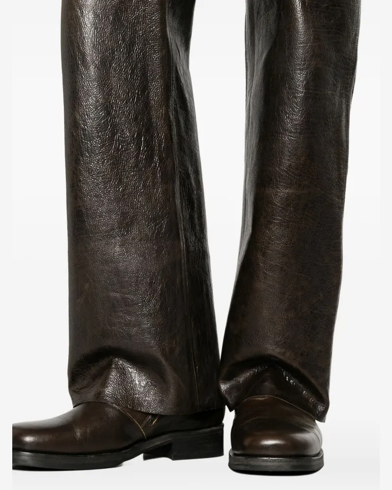 Emporio Armani Crinkled Leather Trousers — Brown Brown