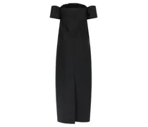 Off-Shoulder Wool-Silk Blend Dress — Black