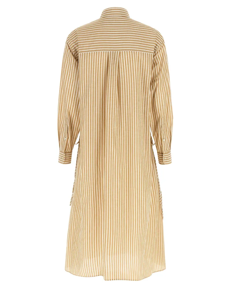 Ralph Lauren Striped Cotton-Linen Chemisier Dress — Tan Tan