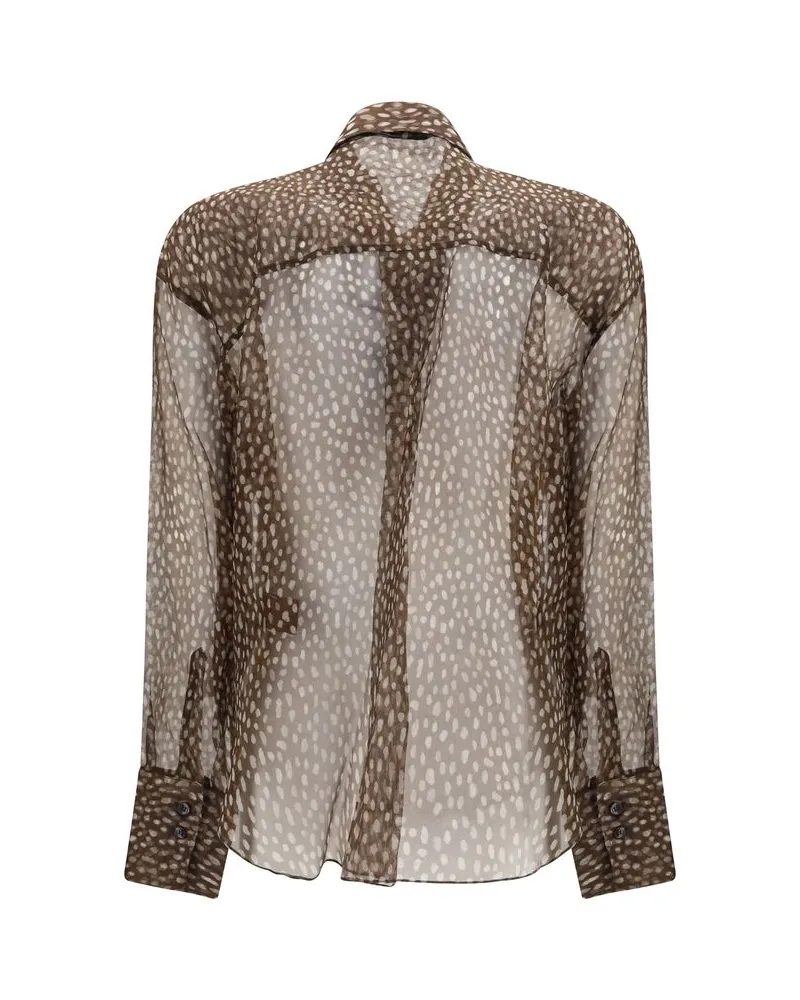 Brunello Cucinelli Dapple Silk Organza Blouse — Brown Brown