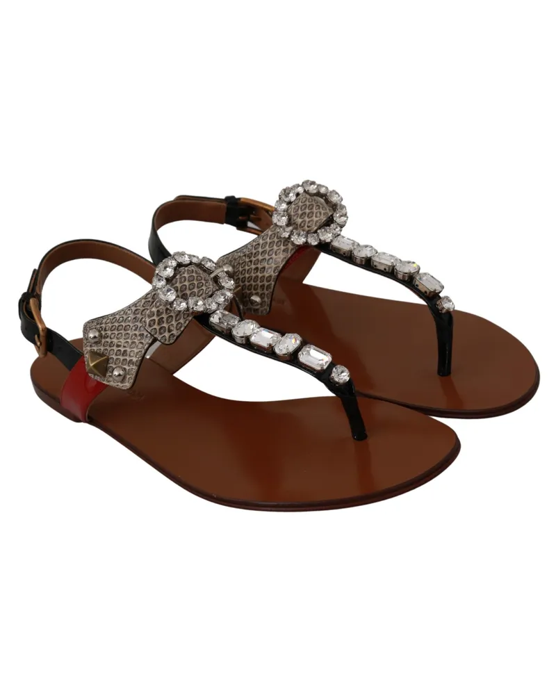 Dolce & Gabbana Women's Leather Ayers Crystal Sandals Flip Flops Shoes Brown Brown