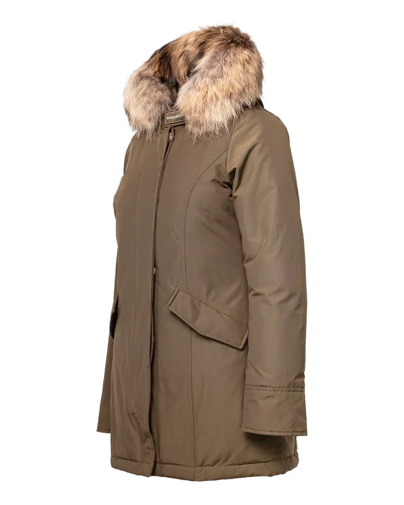 Woolrich Raccoon Fur-Trimmed Parka Coat — Taupe Taupe
