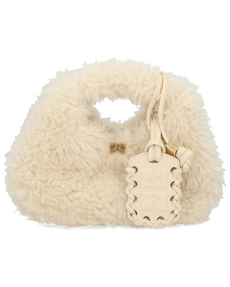 Ganni Women's Faux Fur Hobo Bag Ivory Recycled Polyester Handbags Hand Ivory
