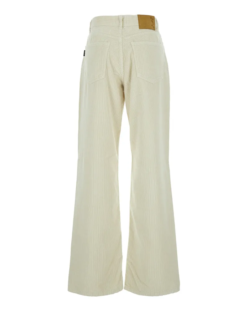 Haikure Women's White Corduroy Pants With Logo Patch Trousers White