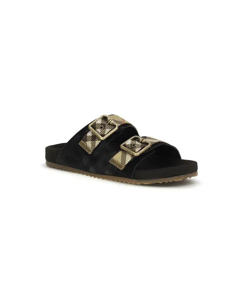 Burberry Women's Black Calf Leather Bos Taurus Strap-On Sandals Black