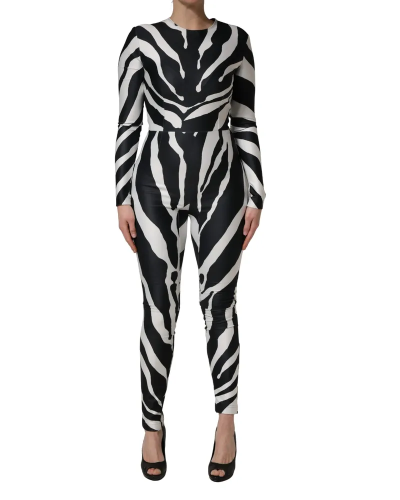 Dolce & Gabbana Women's Black White Polyester Zebra Pattern Jumpsuit And Elastane Black