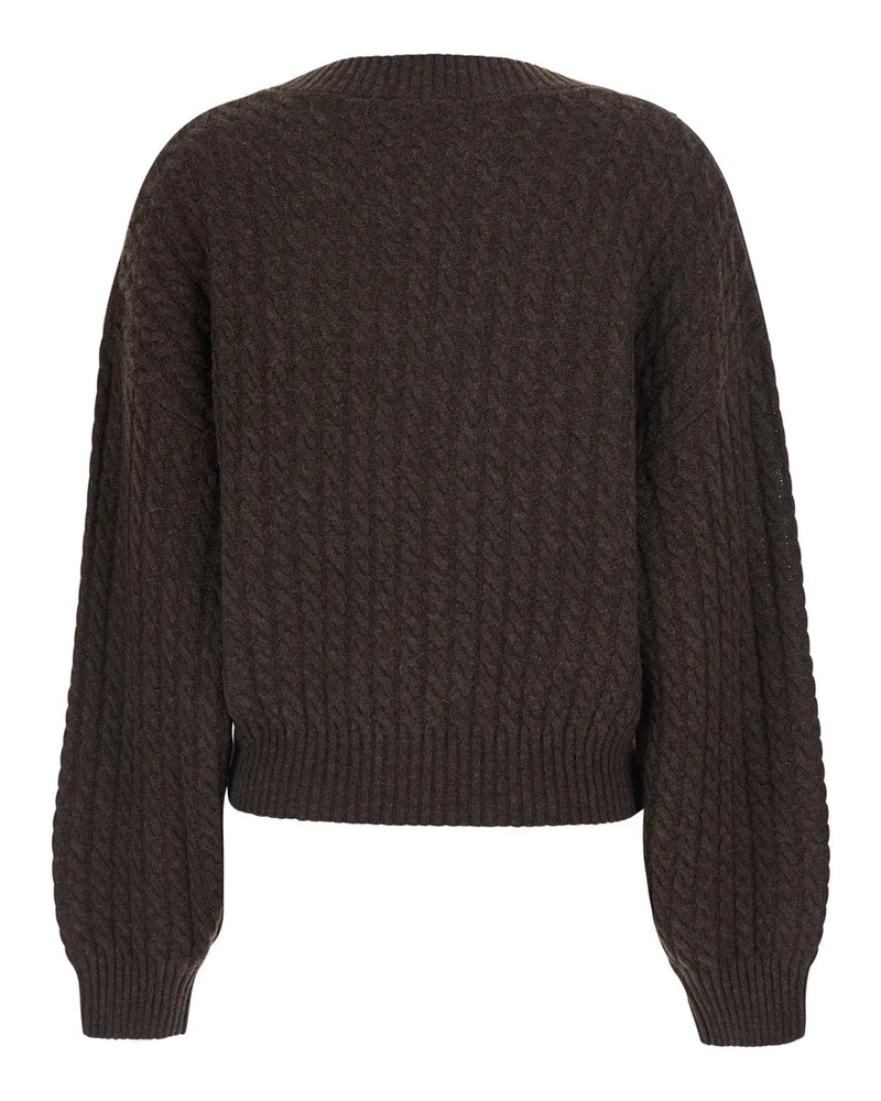 ROTATE Birger Christensen Cable-Knit Merino Wool Sweater — Brown Brown
