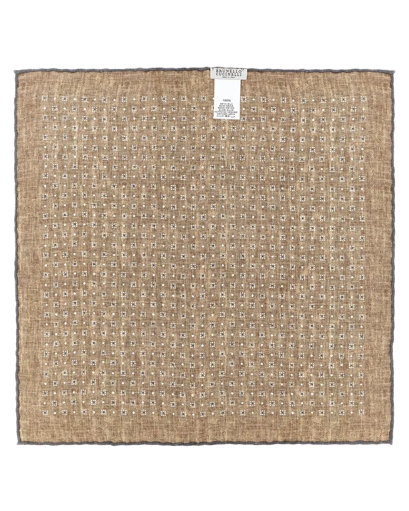Brunello Cucinelli Silk Geometric Patterned Scarf — Grey Grey