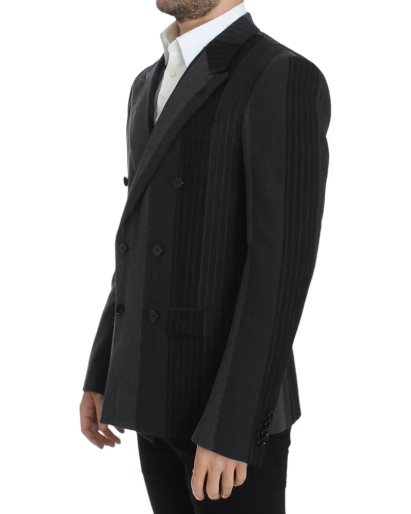 Dolce & Gabbana Men's Gray Striped Wool Stretch Blazer Clothing Gray
