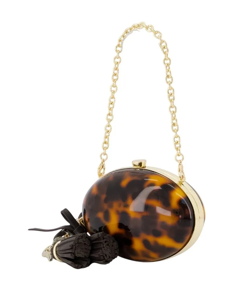 Self-Portrait Women's Oval Clutch - Self Portrait Acrylic Brown Bags Clutches Brown