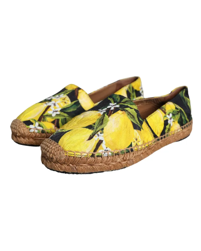 Dolce & Gabbana Women's Multicolor Lemon Slip On Espadrilles Shoes Viscose Cotton Yellow