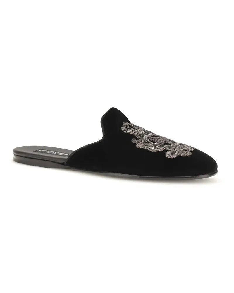 Dolce & Gabbana Embroidered Velvet Loafer — Black Black