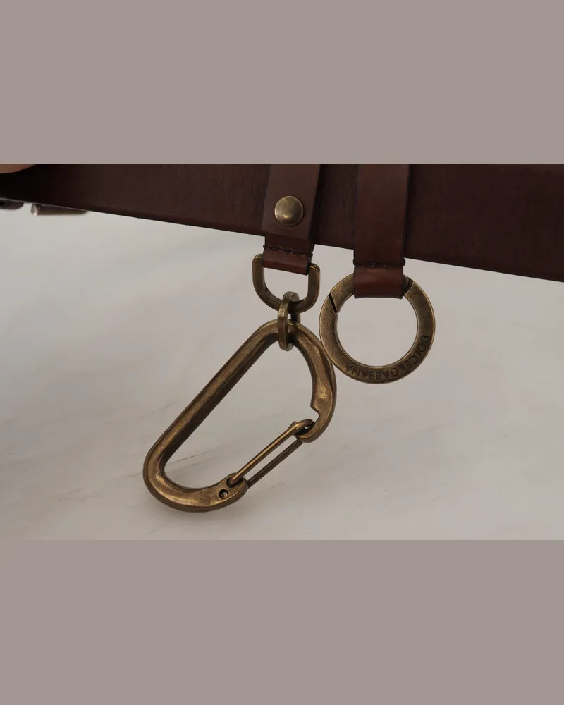 Dolce & Gabbana Men's Brown Leather Gold Metal Buckle Carabiner Belt Brown