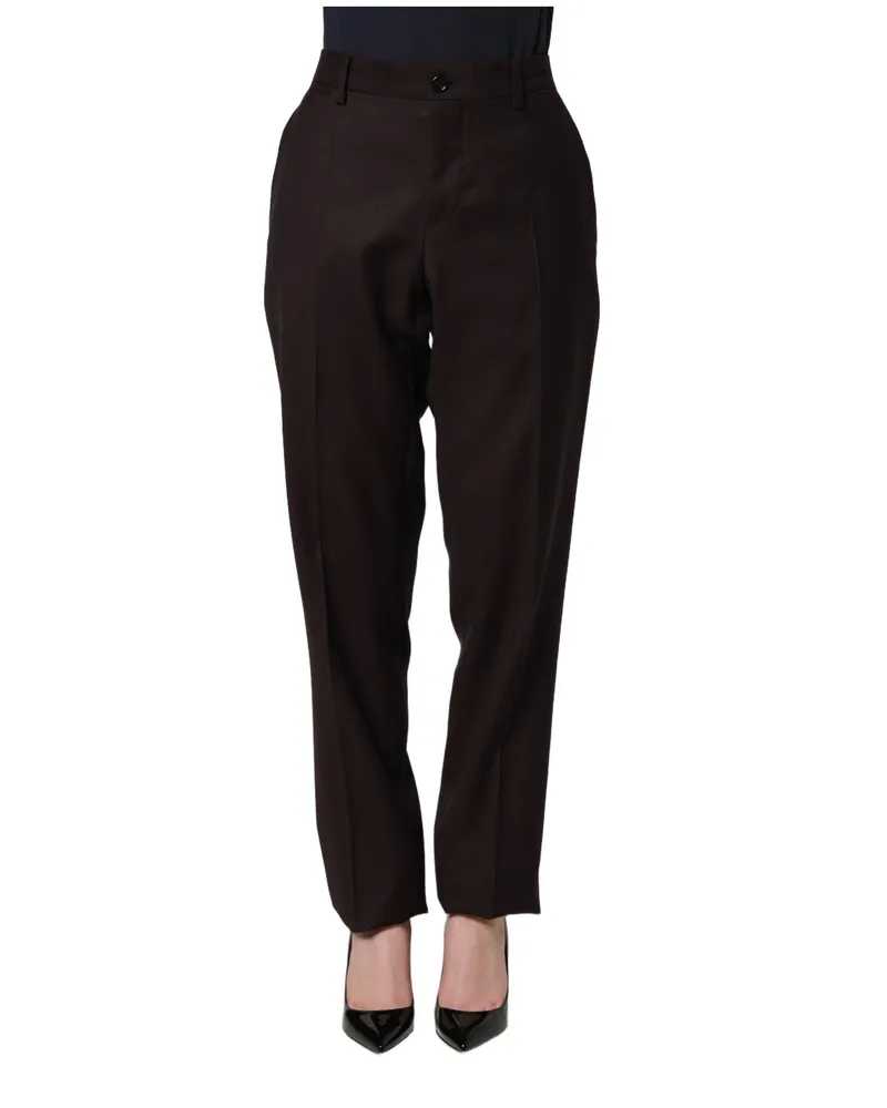 Dolce & Gabbana Women's Brown Straight Leg Dress Silk Trousers Pants Brown