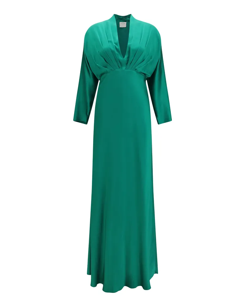 forte_forte Silk Satin with Pleated Bodice Dress — Green Green