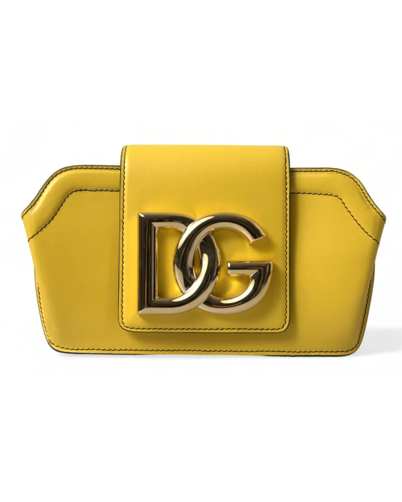 Dolce & Gabbana Women's Yellow Smooth Leather Dg Logo Clutch Crossbody Case Bag Calfskin Yellow