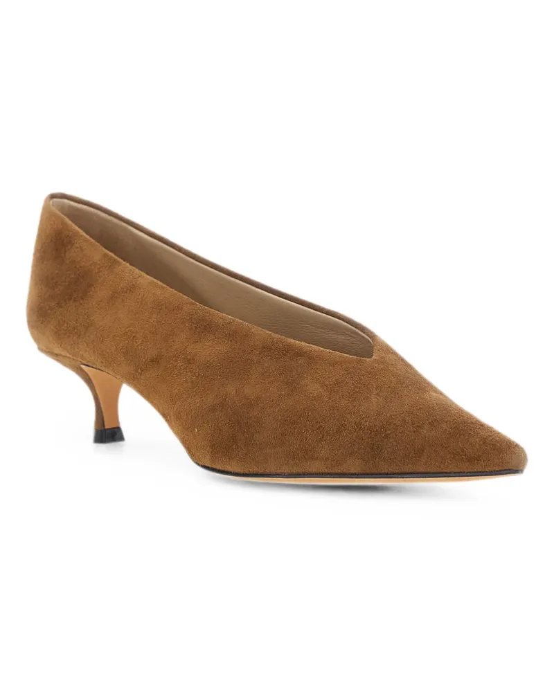 Le Monde Béryl Women's Babouche Kitten Heel Suede Pumps Brown Calf Leather High Shoes Brown