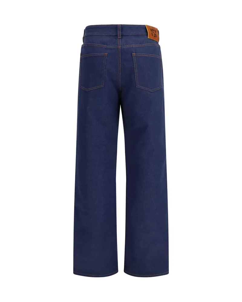 Fendi Women Blue Cotton Straight-Leg Jeans Clothing Navy