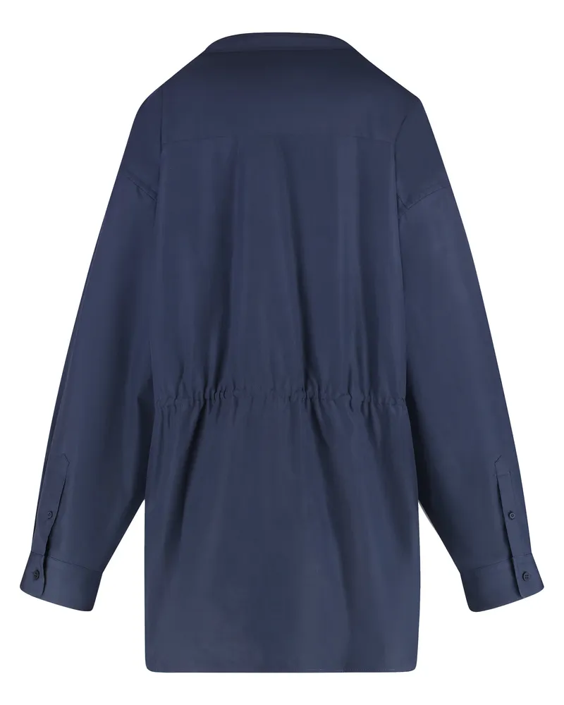 Balenciaga Women's Shirtdress With Elastic Waistband Blue Cotton Dress Blue