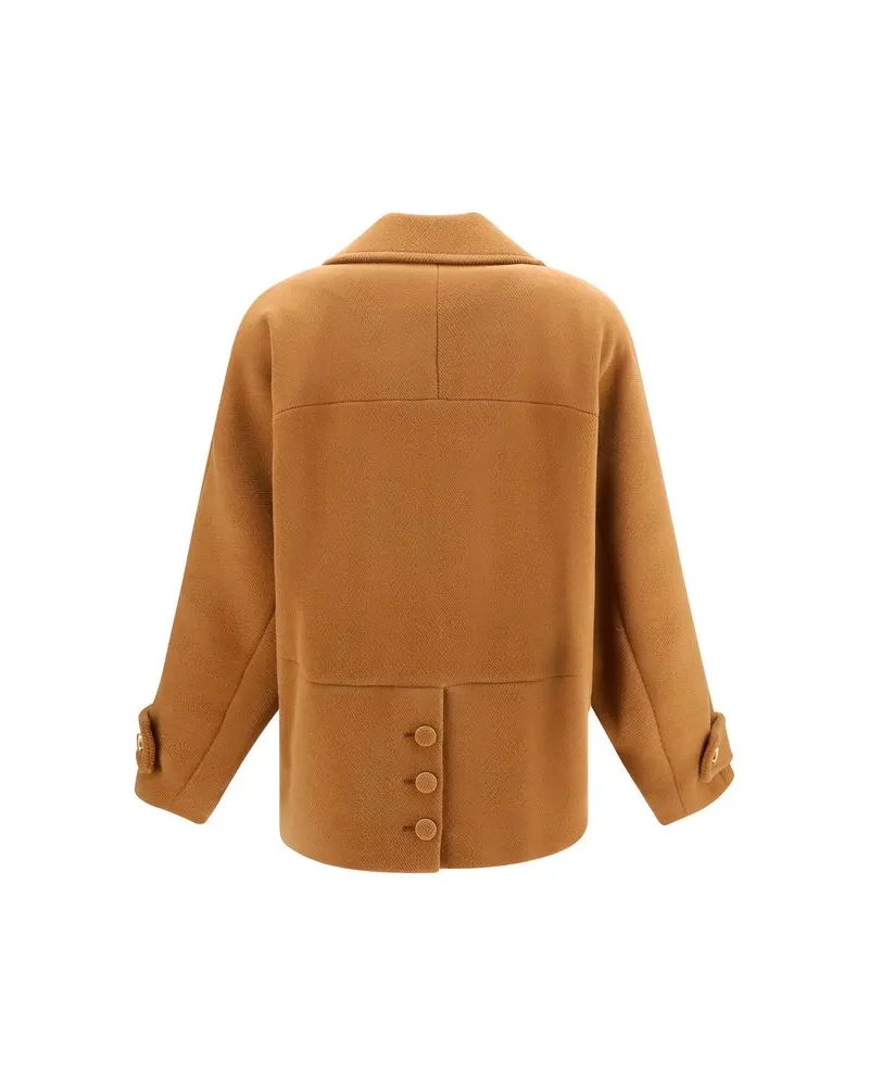 Chloé Double-Breasted Herringbone Wool Coat — Brown Brown