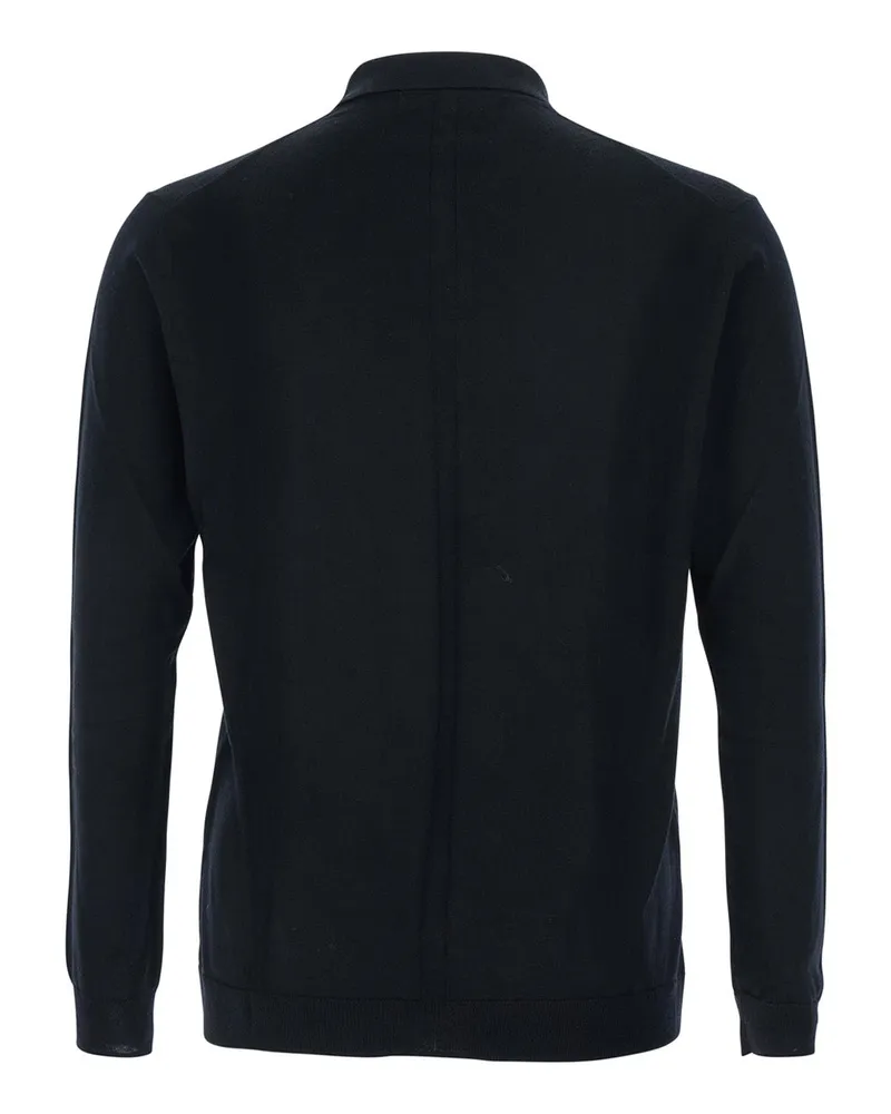 Low Brand Men Black Wool Sweater With Polo Collar Top Black