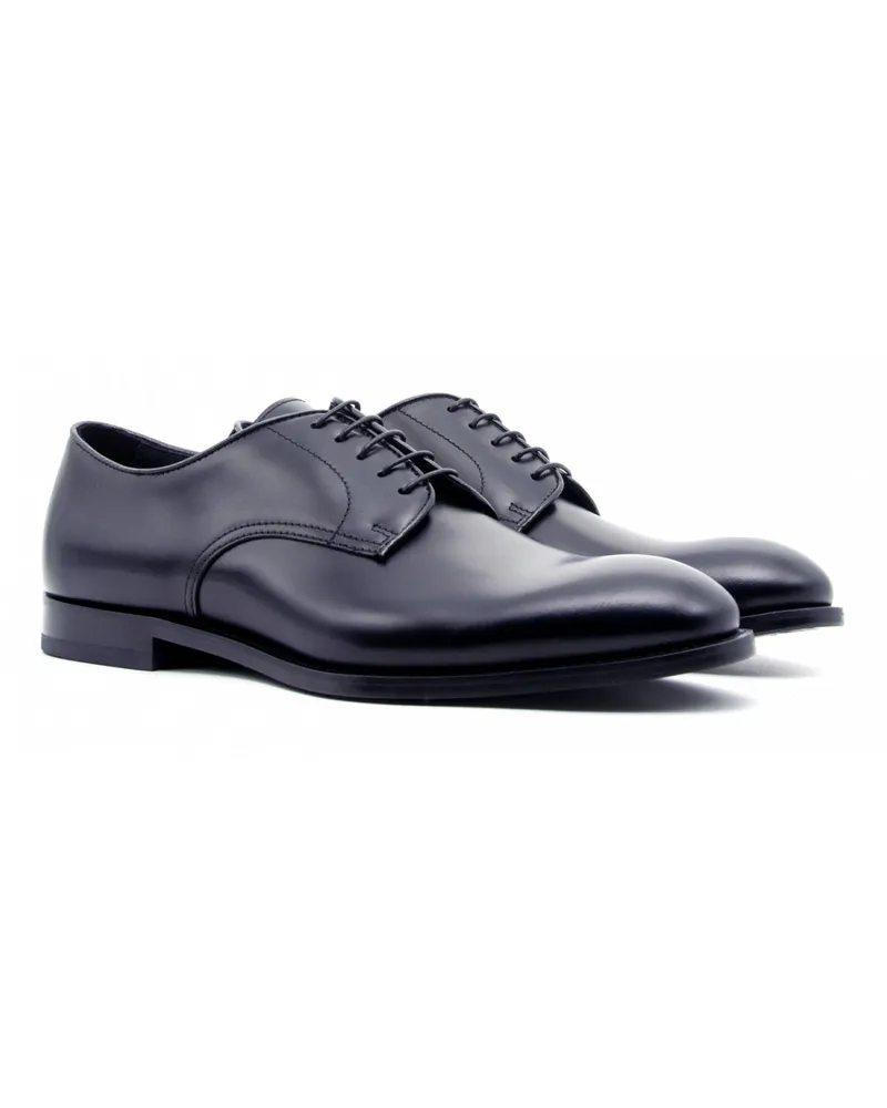 Doucal´s Men's Lace-Up Derby Shoes Blue Leather Flat Blue