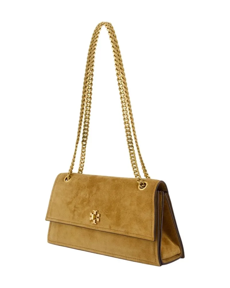 Tory Burch Women's Kira Turnlock Shoulder Bag Leather Khaki Calfskin Shoulder-hobo-bags Khaki