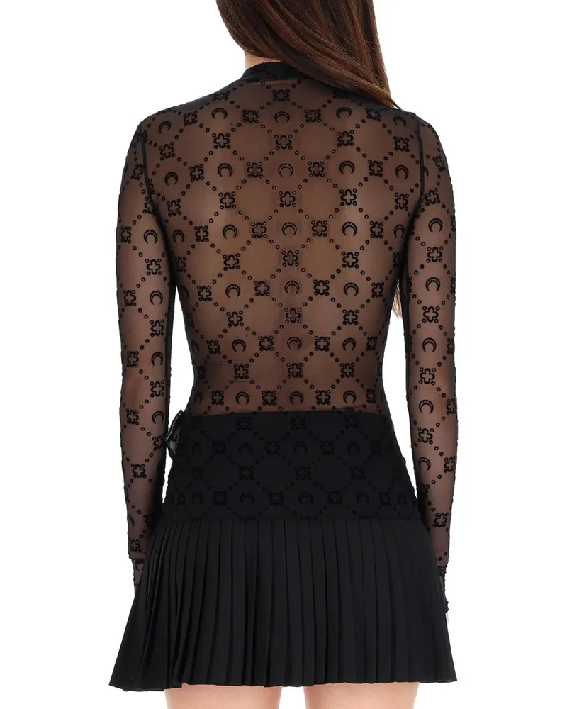 Marine Serre Logo Mesh Blouse — Black Black