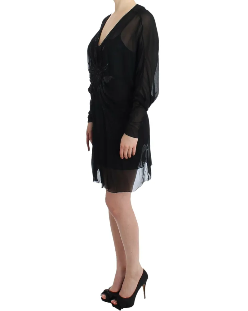 Roberto Cavalli Women Black Long Sleeve Silk Dress Black
