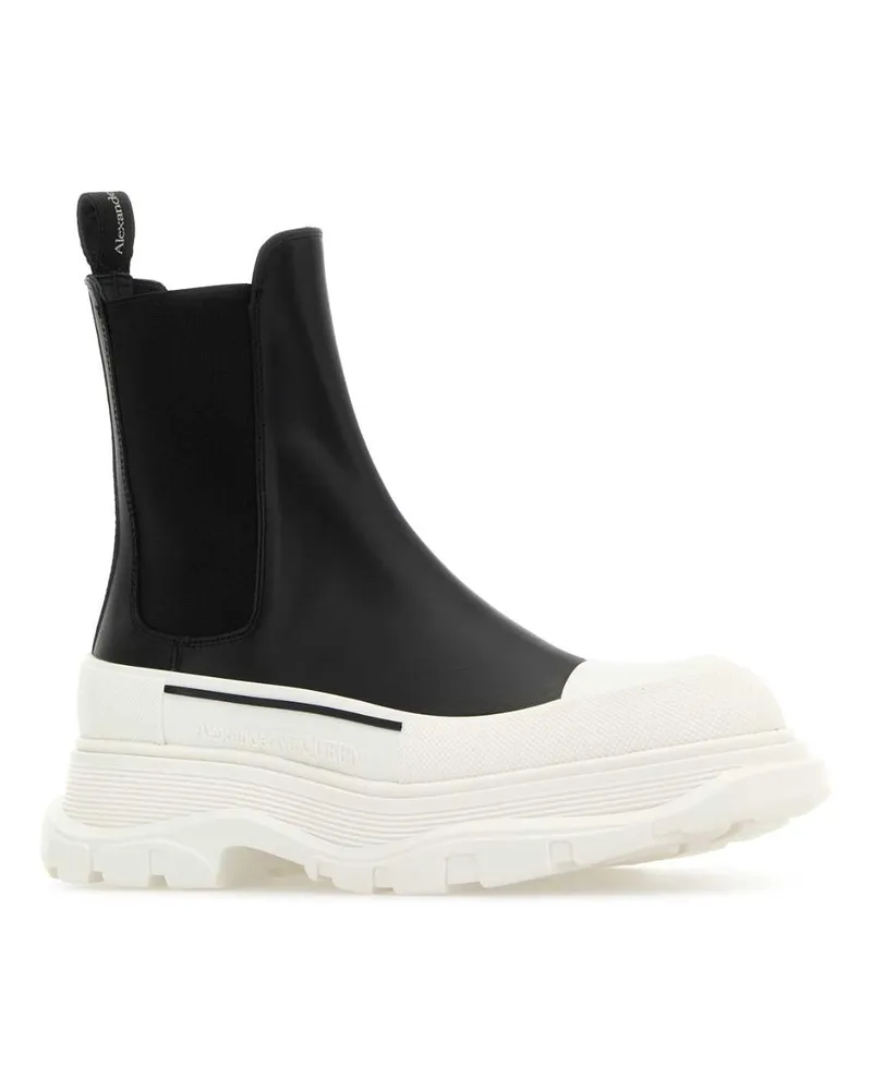Alexander McQueen Women's Black Nappa Leather Tread Slick Ankle Boots Blackwhitewhitesi Shoe Textile Upper And Rubber Stivali Black