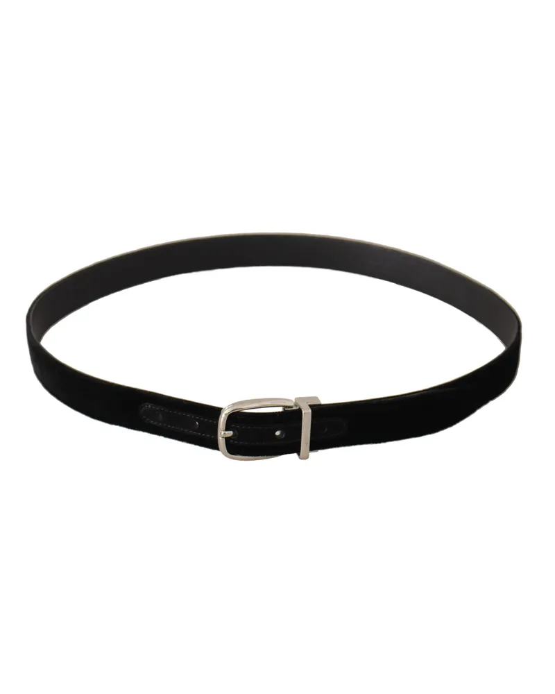 Dolce & Gabbana Men's Black Casual Velvet Silver Tone Metal Buckle Belt Black