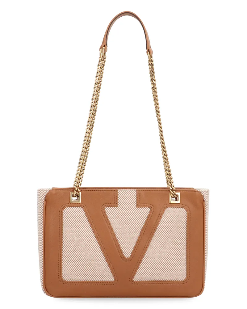 Valentino Garavani Women's Piccola Tote Bag Saddle Brown Canvas; Calfskin Brown