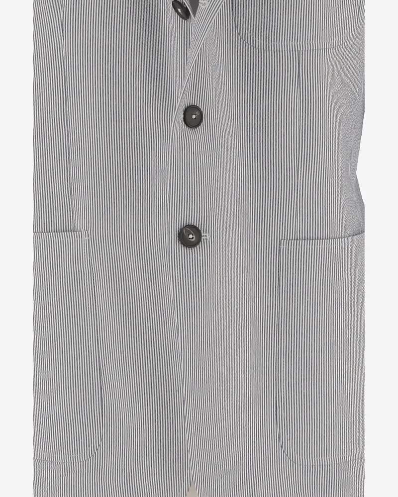 Tagliatore Men's Jacket Single-Breasted Striped Cream Cotton Gray