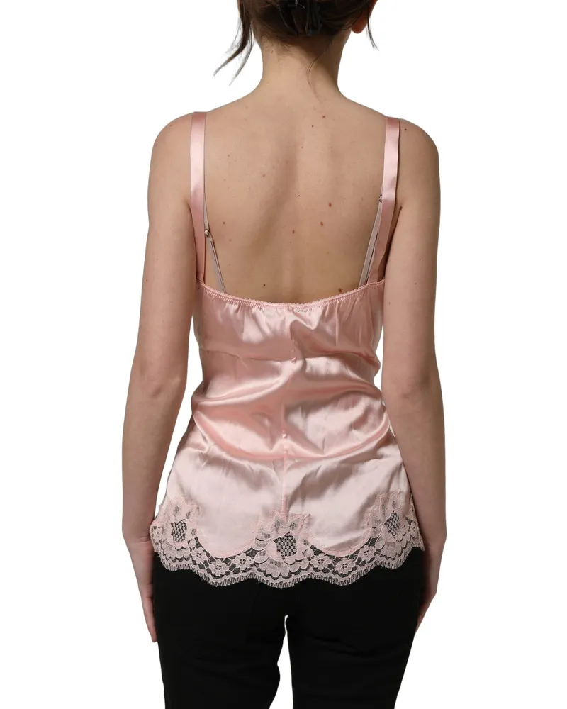 Dolce & Gabbana Women Light Pink Floral Lace Lingerie Underwear Top Cotton Elastane Nylon Silk Pink