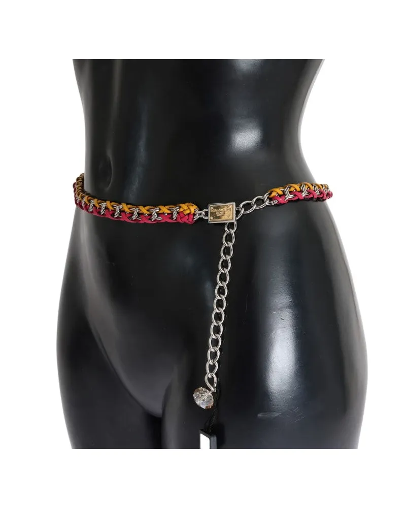 Dolce & Gabbana Women Red Yellow Leather Crystal Belt Multicolor