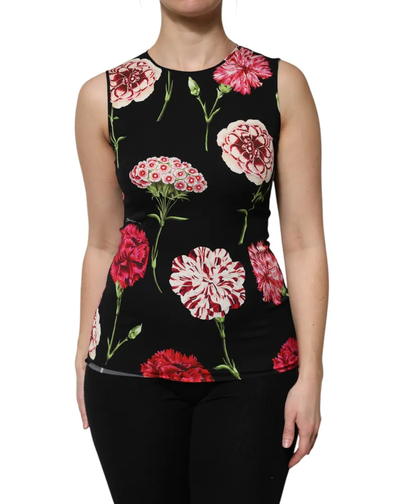 Dolce & Gabbana Women's Black Floral Print Sleeveless Tank Blouse Top Silk Elastane Black