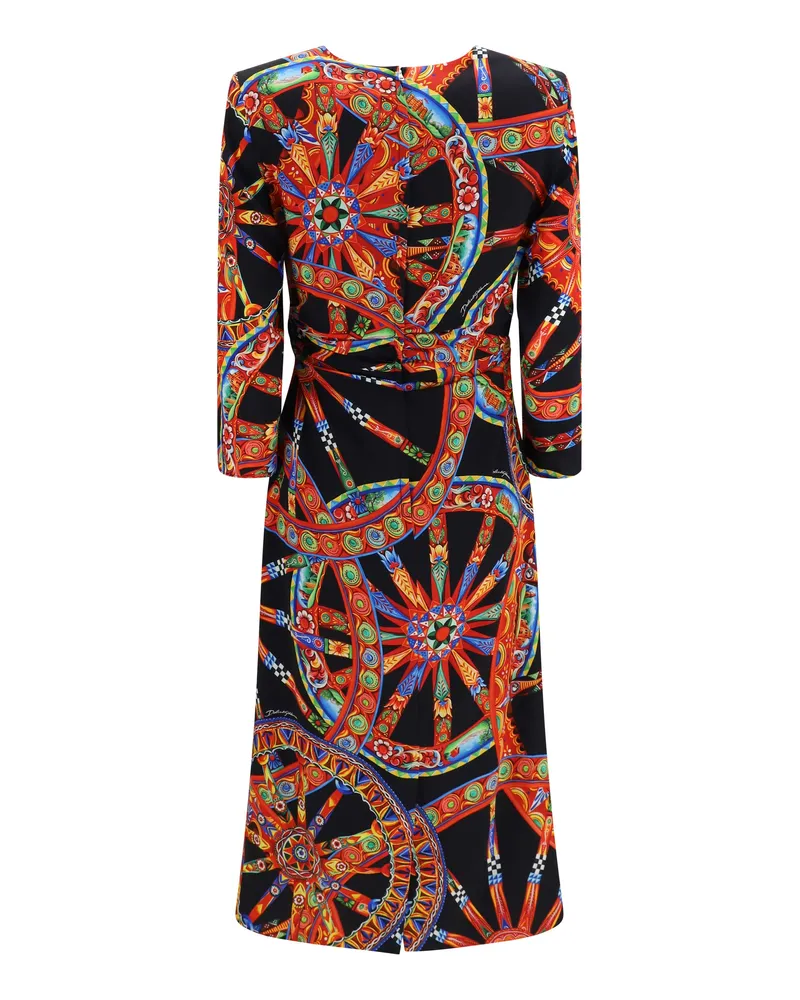 Dolce & Gabbana Women's Carretto Print Charmeuse Dress Ruote Fnero Silk; Elastane 