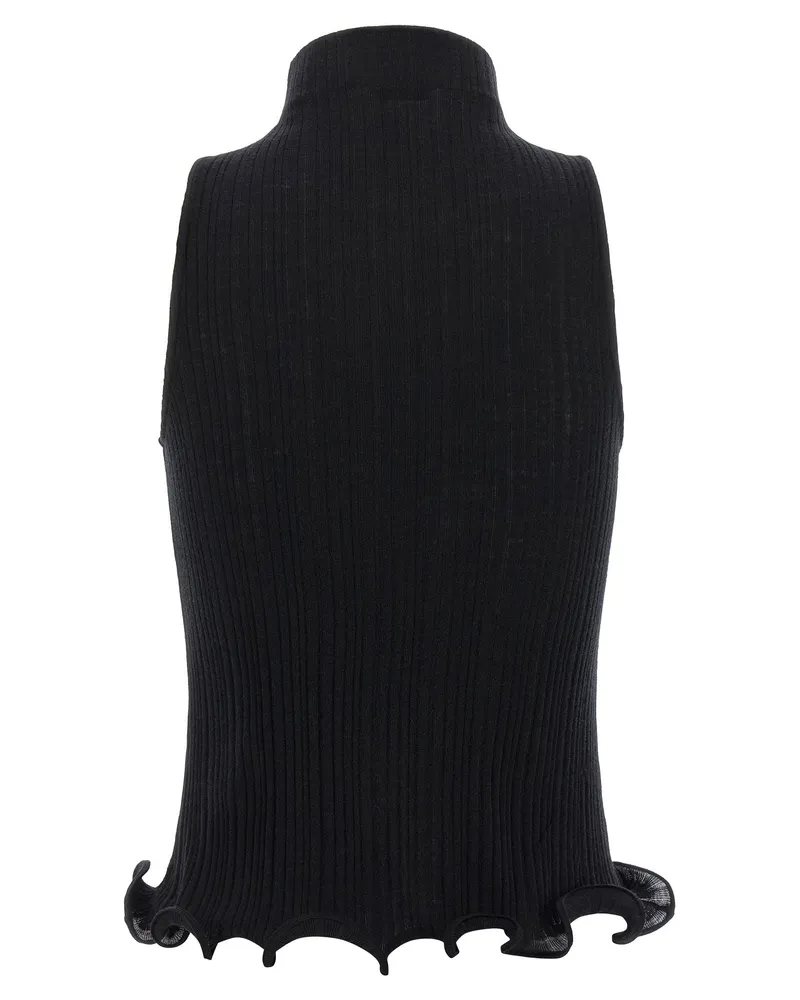 Fendi Logo-Embroidered Ribbed Cotton Tank Top — Black Black