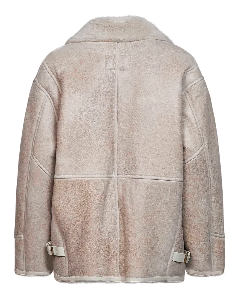 Isabel Marant Women's Sheepskin Bomber Jacket Adelina-Gb Ecru Lambskin Beige