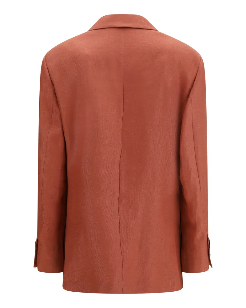 Brunello Cucinelli Women's Single-Breasted Linen Blazer Orange Flame Blazers & Vests Orange
