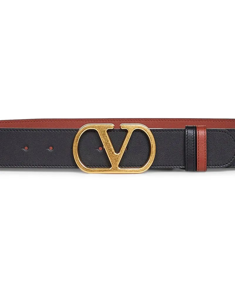 Valentino Garavani Reversible VLogo Signature Leather Belt — Black Black