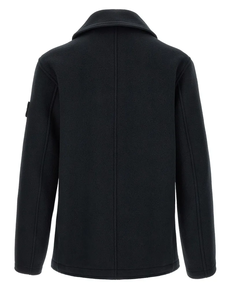 Stone Island Double-Breasted Cotton Coat — Navy Navy