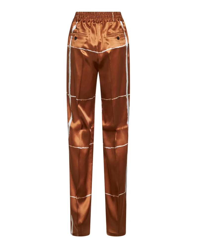 Kiton Women's Trousers Tan-White Silk Print Brown Brown