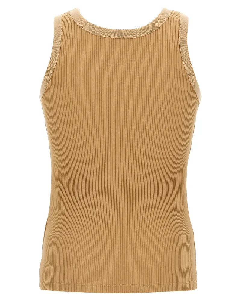 Fendi Fendi Crest-Embroidered Ribbed Tank Top — Beige Beige