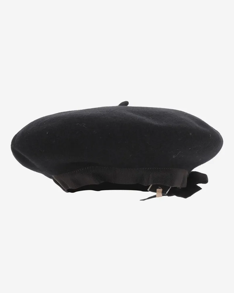 Patou Women's Wool Beanie With Grosgrain Bow Black Hat Black