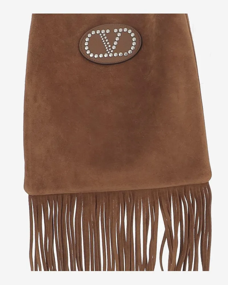 Valentino Garavani Men's Nellcôte Suede Fringed Shoulder Bag Brown Leather (suede Brown