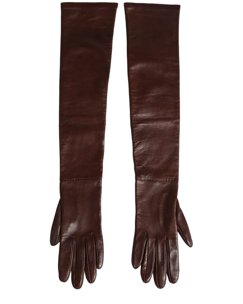 Dolce & Gabbana Genuine Leather Long Elbow Length Gloves — Brown Brown
